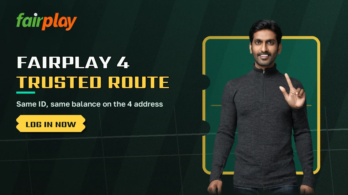 FairPlay 4 sign-in banner from the pitchside login desk with a floodlit cricket backdrop