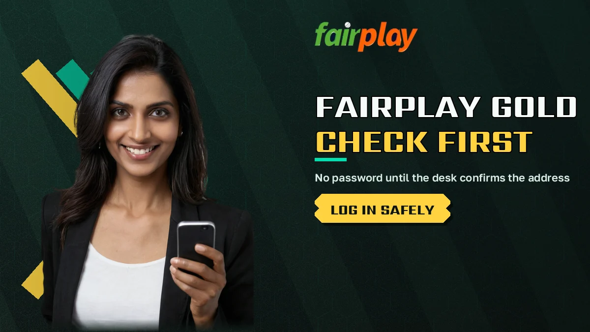 FairPlay Gold banner warning players to verify a forwarded address before signing in