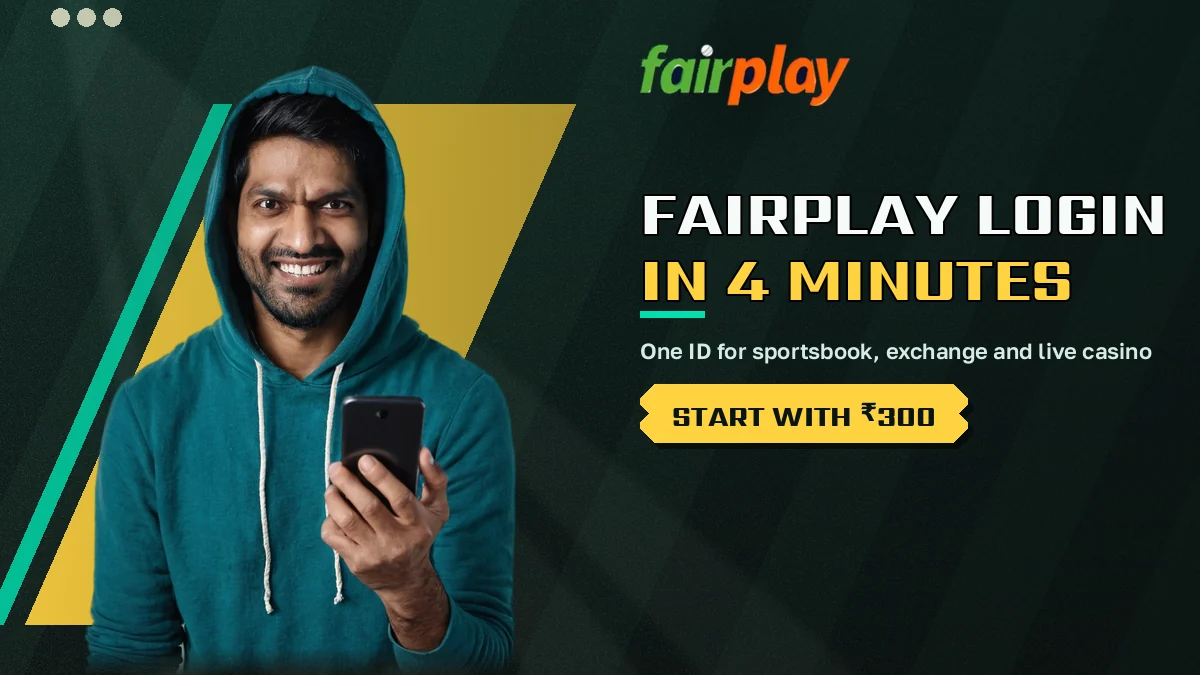 FairPlay login desk banner with a cricketer and the ₹300 starting deposit