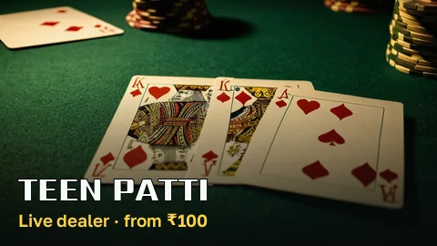 Teen Patti tile with three face-down cards on green felt